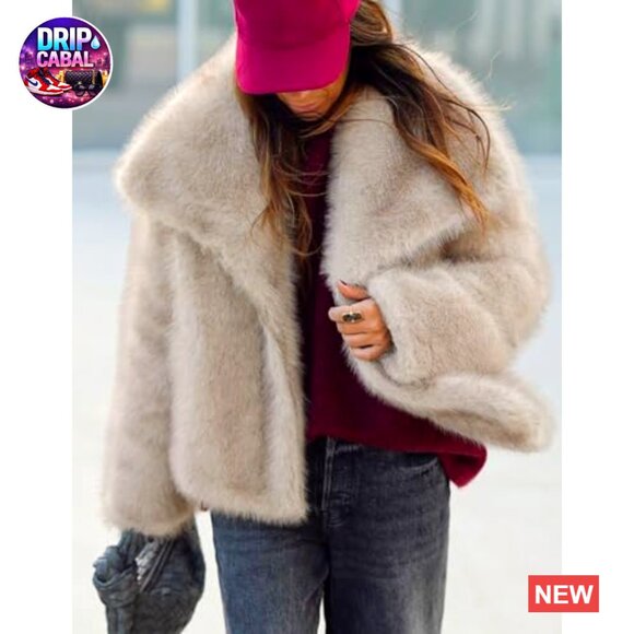 Faux Fur Coat Fluffy Jacket Long Sleeve Lapel Shaggy Outerwear with Pockets - Picture 3 of 7